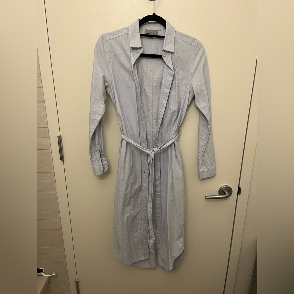 COS Blue Long Sleeve Tie Front Shirt Dress